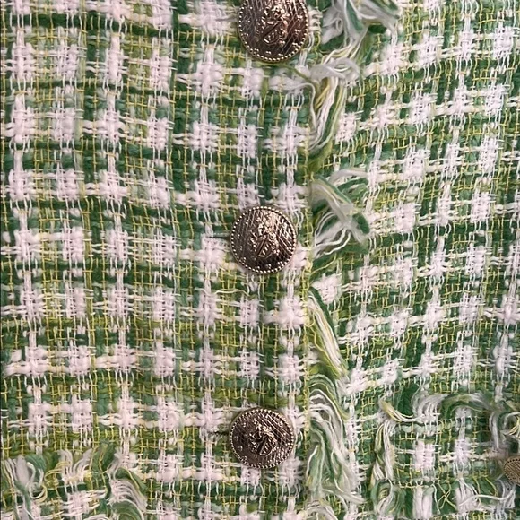 Zara Tweed Vest in Green and White with Gold Accents - Picture 4 of 6
